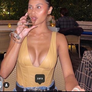 Zara CORSETRY FAUX LEATHER TOP yellow corset